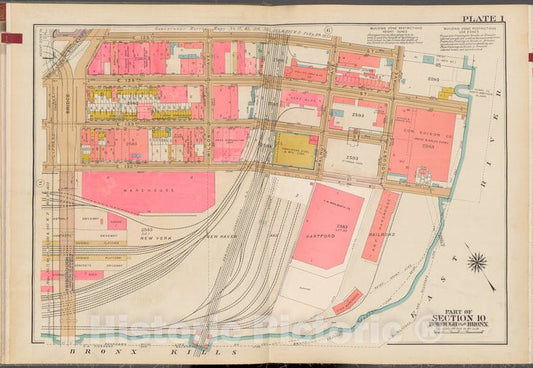 Historic 1942 Map - Double Page Plate No. 1, Part Of Section 10, Borough Of The Bron - Vintage Wall Art, V2