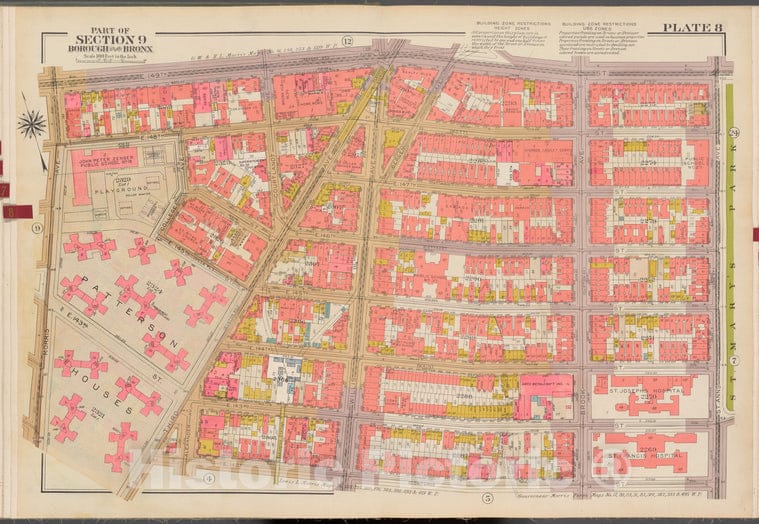 Historic 1942 Map - Double Page Plate No. 8, Part Of Section 9, Borough Of The Bronx - Vintage Wall Art, V2