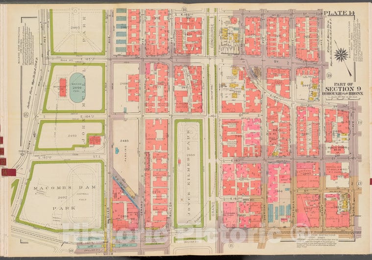 Historic 1942 Map - Double Page Plate No. 14, Part Of Section 9, Borough Of The Bron - Vintage Wall Art, V2