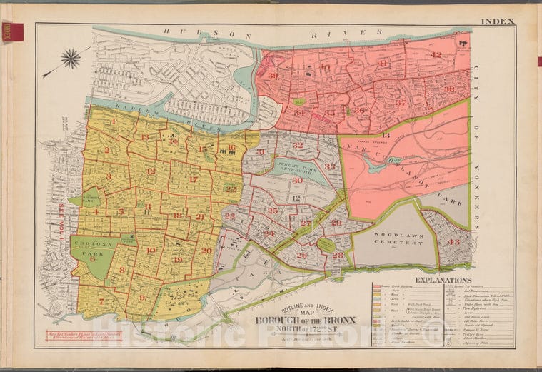 Historic 1938 Map - Outline And Index Map, Borough Of The Bronx. North Of 172Nd Stre - Vintage Wall Art, V2