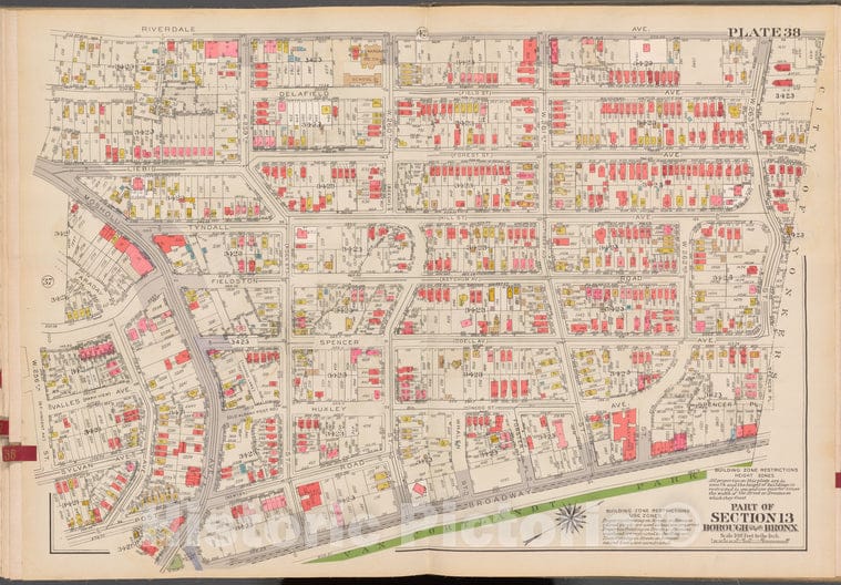 Historic 1938 Map - Double Page Plate No. 38, Part Of Section 13, Borough Of The Bro - Vintage Wall Art, V2