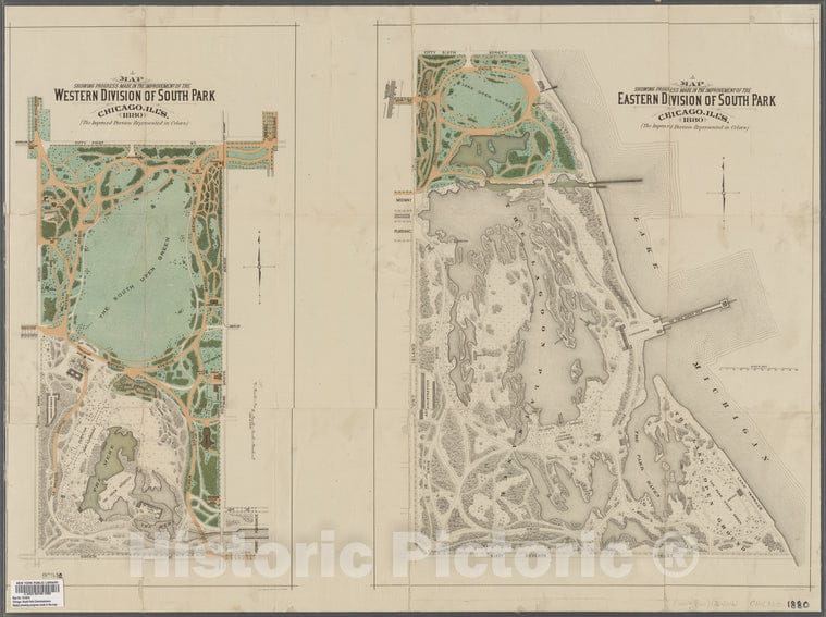 Historic Map - 1880 Chicago (Ill.), Map, S Showing Progress Made In The Improvement Of The Western - Vintage Wall Art