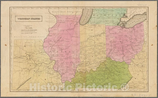 Historic 1830 Map - Western States - Northwest, Old - Kentucky - Ohio - Indiana - Missouri - Illinoismaps Of North America. - Vintage Wall Art