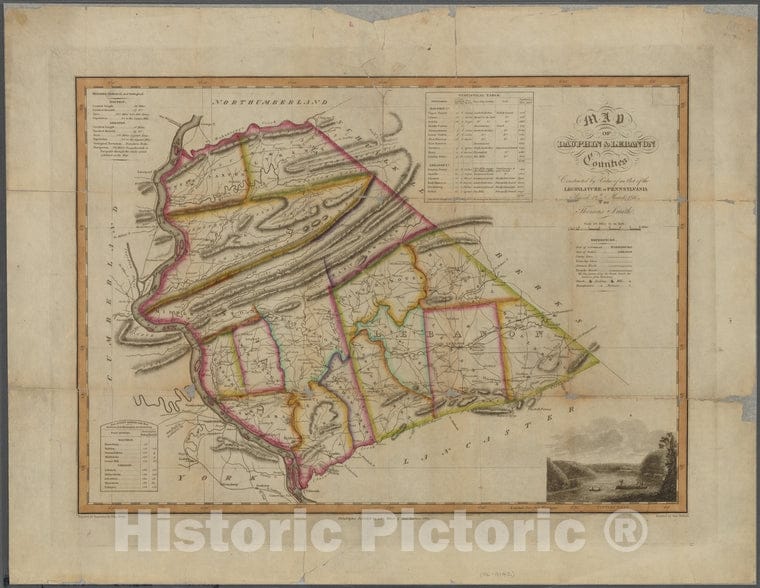 Historic Map - 1818 Dauphin County (Pa.), Of Dauphin & Lebanon Counties: Constructed By Virtue Of An Act Of The Legislature Of Pennsylvania Passed 19Th March 1816 - Vintage Wall Art