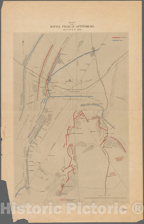 Historic 1863 Map - Map Of The Battle Field Of Gettysburg, July 1St, 2Nd, 3Rd, 186 - Vintage Wall Art