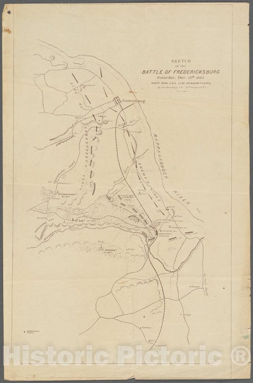 Historic Map - 1862 Sketch Of The Battle Of Fredericksburg, Saturday, Dec. 13Th 1862, Right Wing, C.S.A, Lt. Gl. Jackson'S Corps - Vintage Wall Art