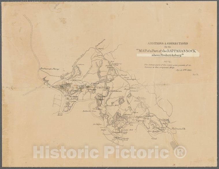 Historic 1863 Map - Additions & Corrections For The Map Of A Part Of The Rappahanno - Vintage Wall Art