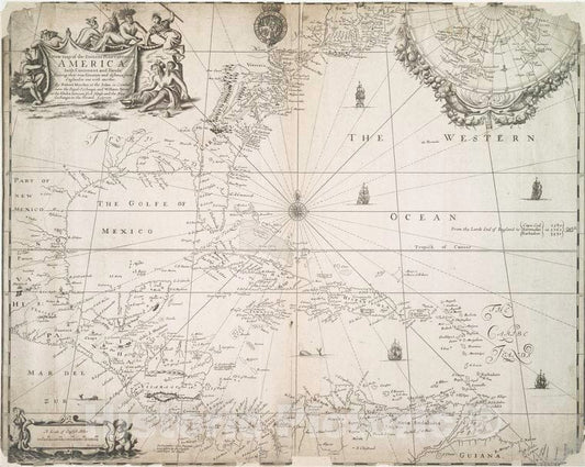Historic Map - 1675 The English Plantations In America. - Vintage Wall Art
