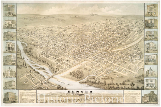 Historic 1874 Map - Denver, Colorado, 1874 - Denver (Colo.) - Vintage Wall Art