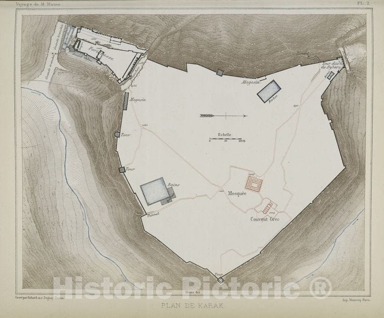 Historic Pref. 1874 Map - Plan De Karak. - Karak (Jordan) - Vintage Wall Art