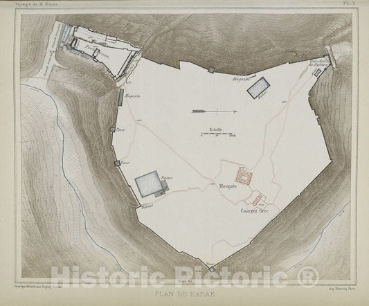 Historic Pref. 1874 Map - Plan De Karak. - Karak (Jordan) - Vintage Wall Art