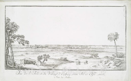 Historic Map - 1780 Egypt, Vue De L'Isle Et Du Village D'Eutfeeg, Entre Sol Et Edfu. (A. Tente Des Arabes). - Vintage Wall Art
