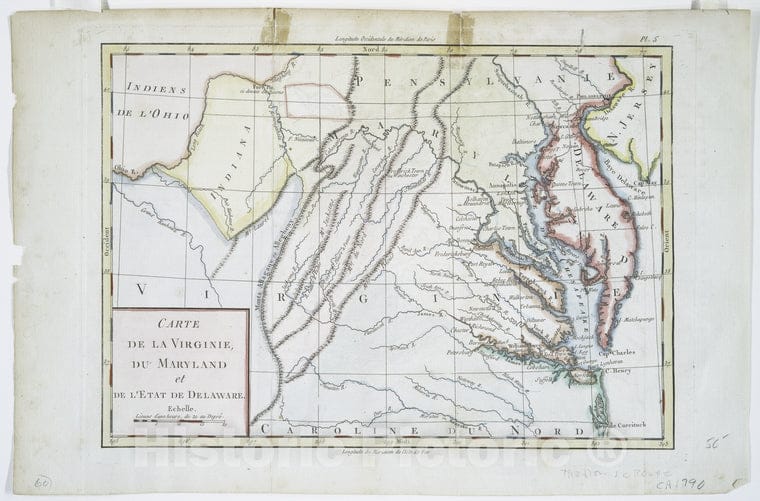 Historic 1782 Map - Carte De La Virginie, Du Maryland Et De L'Etat De Delaware. - Vintage Wall Art