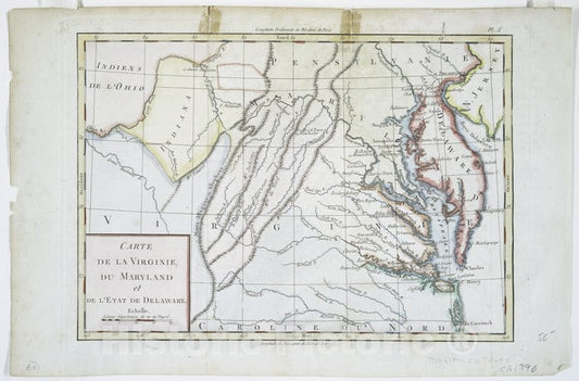 Historic 1782 Map - Carte De La Virginie, Du Maryland Et De L'Etat De Delaware. - Vintage Wall Art