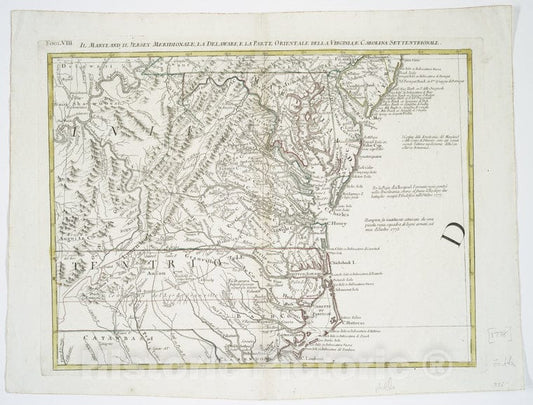 Historic 1778 Map - Il Maryland, Il Jersey Meridionale, La Delaware E La Parte Orien - Vintage Wall Art, v2