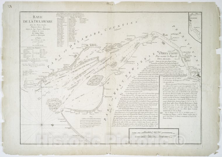 Historic 1777 Map - Baye De La Delaware Avec Les Ports, Sondes, Dangers, Bancs, C. - Vintage Wall Art