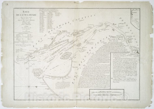 Historic 1777 Map - Baye De La Delaware Avec Les Ports, Sondes, Dangers, Bancs, C. - Vintage Wall Art