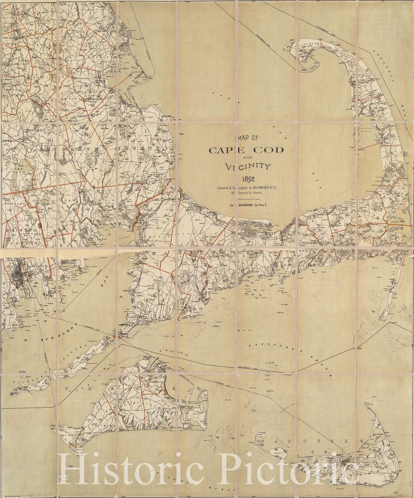 Historical Map, 1892 Map of Cape Cod and Vicinity, Vintage Wall Art