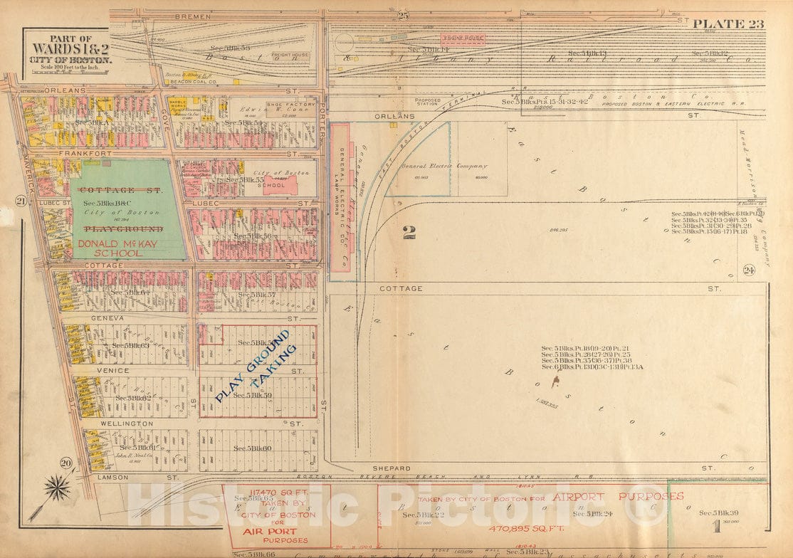 Historical Map, 1922 Atlas of The City of Boston, Charlestown and East Boston : Plate 23, Vintage Wall Art
