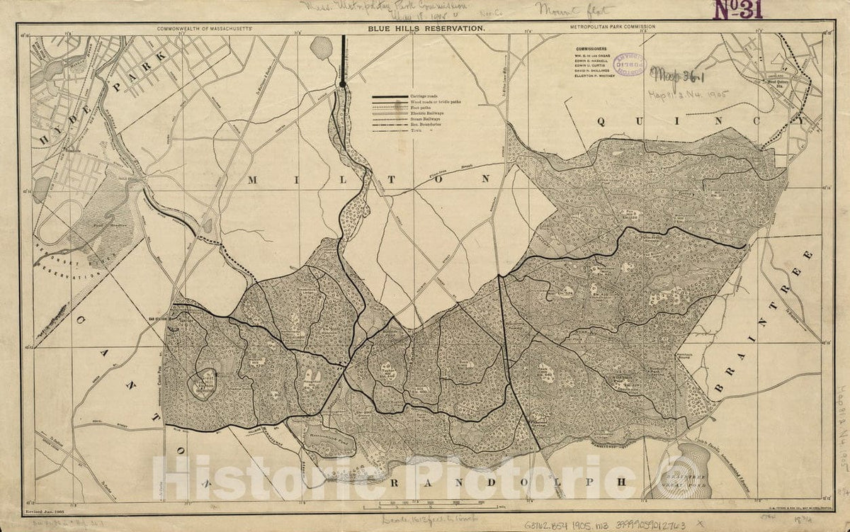 Historical Map, 1905 Blue Hills Reservation, Vintage Wall Art
