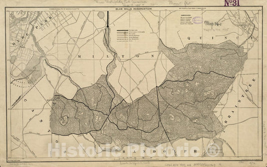 Historical Map, 1905 Blue Hills Reservation, Vintage Wall Art
