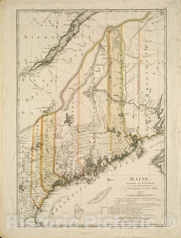 Historical Map, 1798 Maine, Vintage Wall Art
