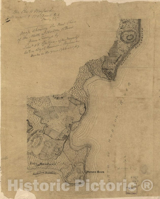 Historical Map, 1767 Map Showing The west Shore of The North or Hudson River, Vintage Wall Art
