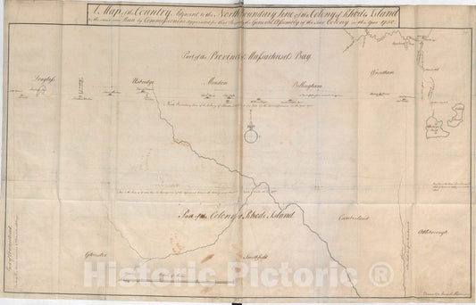 Historical Map, c.1750 A Map of The Country Adjacent to The North Boundary Line of of The Colony of Rhode Island as The Same was Run by Commissioners, Vintage Wall Art