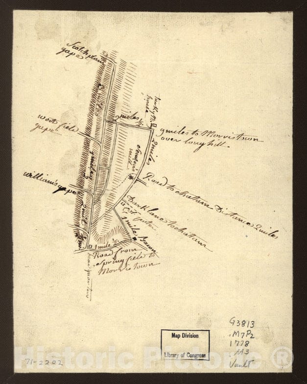 Historical Map, 1776 Map Showing Roads to Morristown, Vintage Wall Art