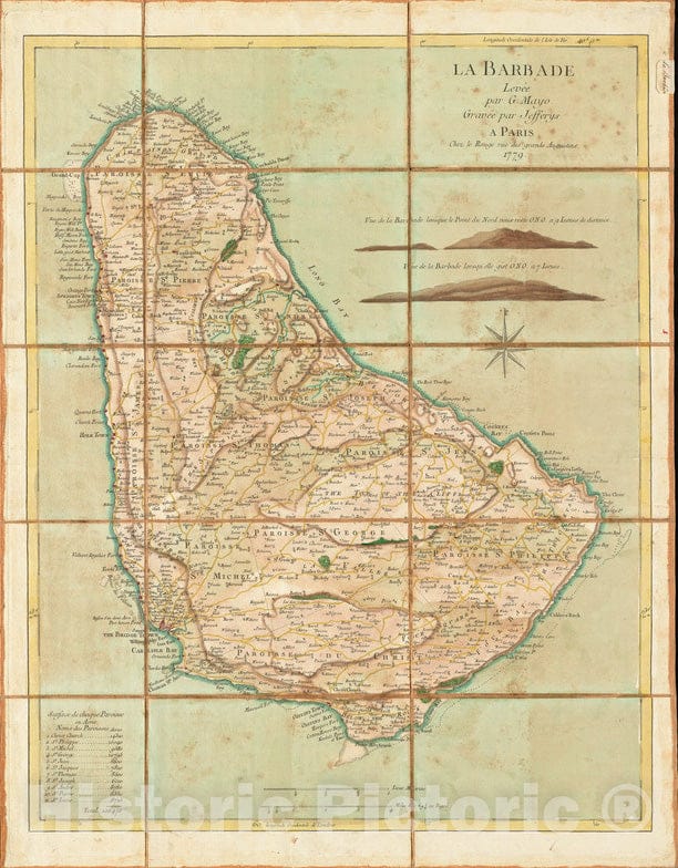 Historical Map, 1779 La Barbade, Vintage Wall Art