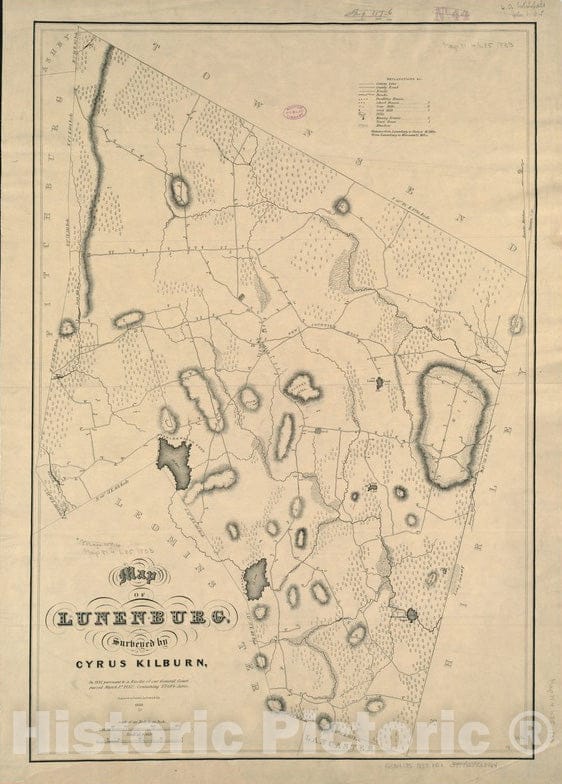 Historical Map, 1833 Map of Lunenburg, Vintage Wall Art