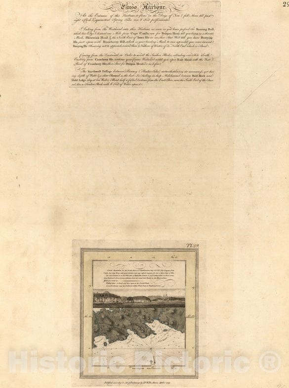 Historical Map, 1779 Crow Harbor, on the south shore of Chedabuctou Bay, Vintage Wall Art
