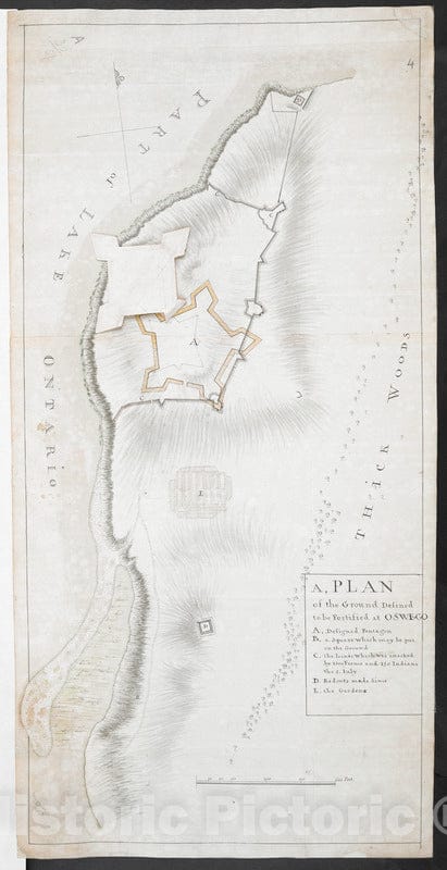 Historical Map, 1759 A, Plan of The Ground Defined to be Fortified at Oswego, Vintage Wall Art : 5131713