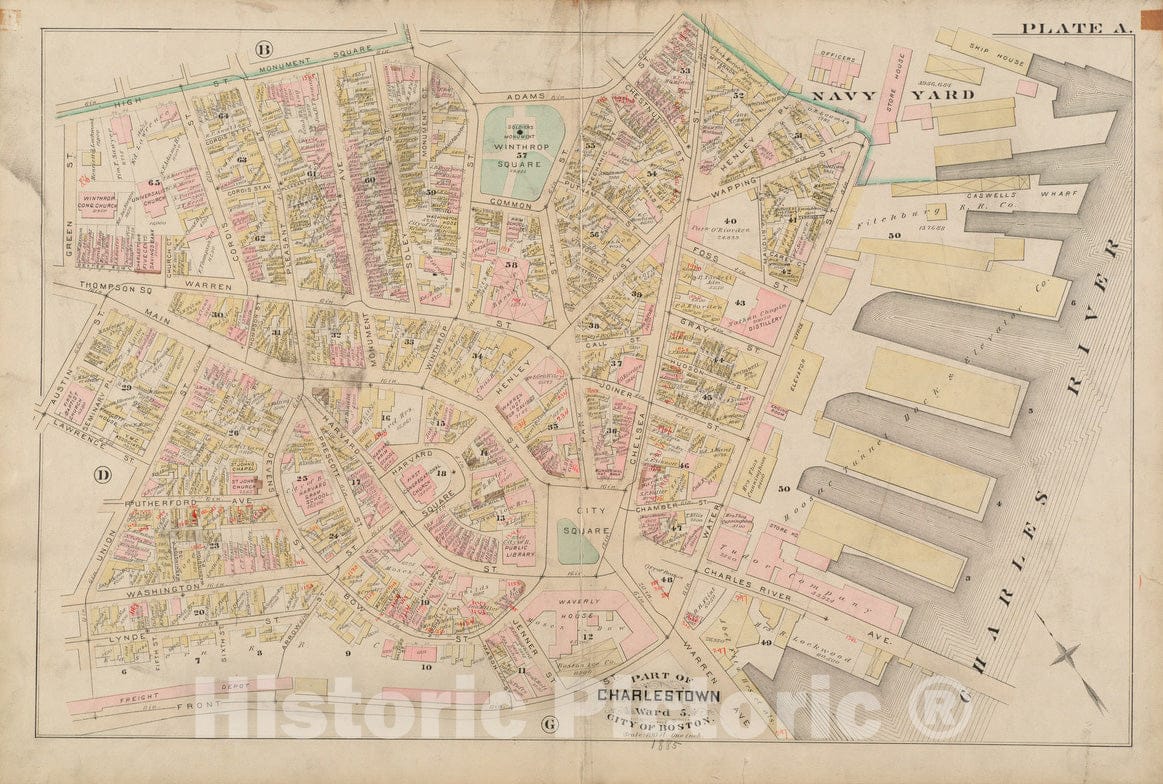 Historical Map, 1885 Atlas of The City of Boston : Charlestown and Brighton : Plate A, Vintage Wall Art