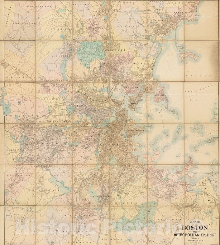 Historical Map, ca. 1897 Map of Boston and Metropolitan District, Vintage Wall Art