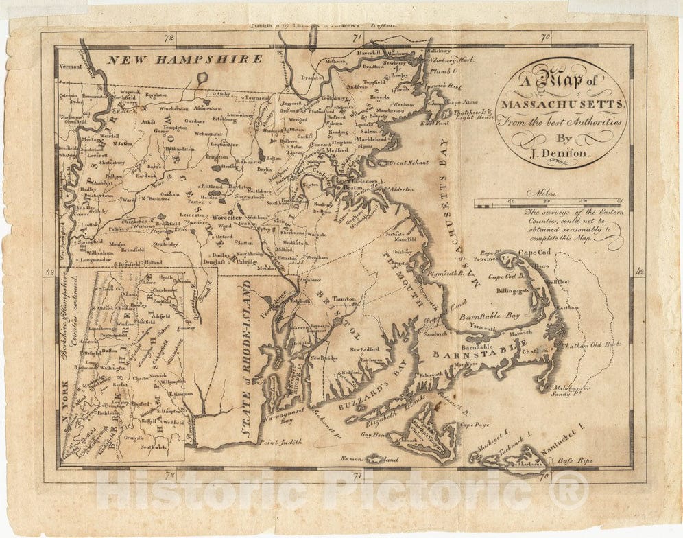Historical Map, 1796 A map of Massachusetts, from The Best Authorities, Vintage Wall Art