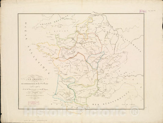 Historical Map, 1820 La France au Commencement de la 3eme. Race (987-996), Vintage Wall Art