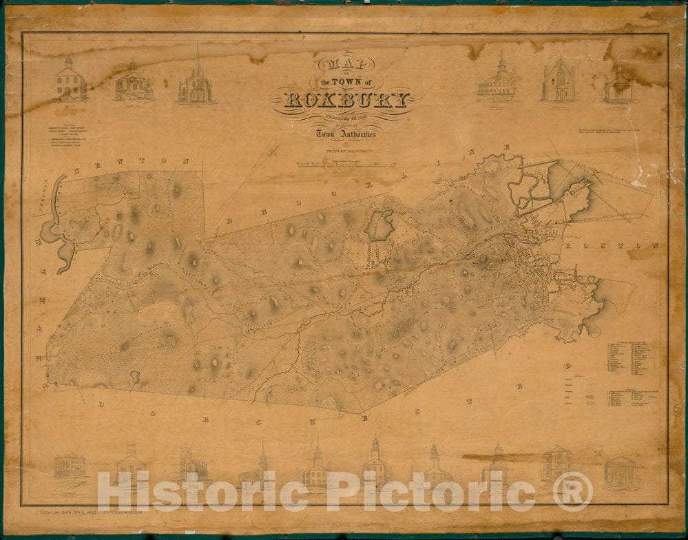 Historical Map, 1843 Map of The Town of Roxbury : surveyed by Order of The Town Authorities, Vintage Wall Art