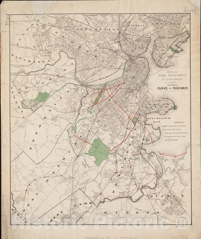 Historical Map, 1876 Proposed Parks and parkways, Vintage Wall Art