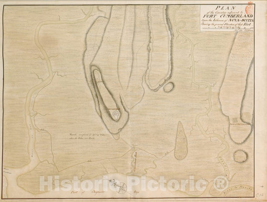 Historical Map, 1761 Plan of The Country Adjacent to Fort Cumberland Upon The Isthmus of NOVA-Scotia Showing The General Situation of That Fort, Vintage Wall Art
