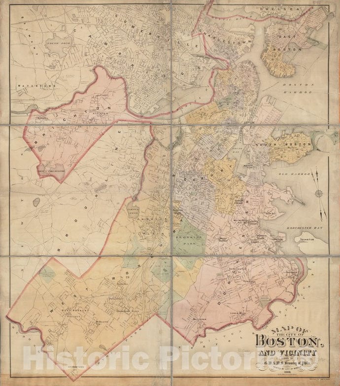 Historical Map, 1889 Map of The City of Boston and Vicinity, Vintage Wall Art