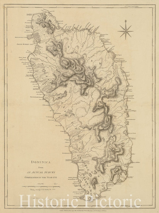 Historical Map, Dominica from an Actual Survey compleated in The Year 1773, Vintage Wall Art