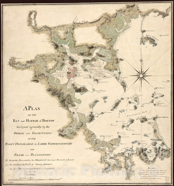 Historical Map, 1775 A Plan of The Bay and Harbor of Boston : surveyed agreeably to The Orders and Instructions of The Right Honorable The Lords Commissioners, Vintage Wall Art