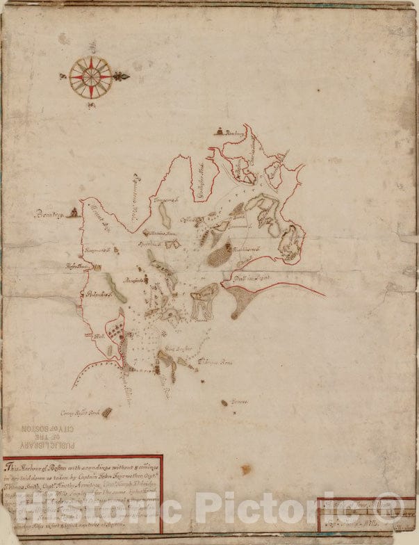 Historical Map, 1688 This Harbour of Boston, Vintage Wall Art
