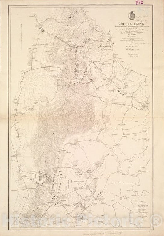 Historical Map, 1872 South Mountain Showing The Positions of The Forces of The United States and The Enemy During The Battle Fought by The Army of The Potomac, Vintage Wall Art