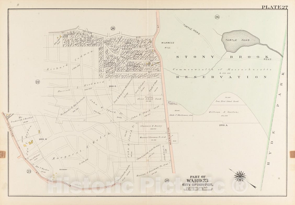 Historical Map, 1905 Atlas of The City of Boston, West Roxbury : Plate 27, Vintage Wall Art