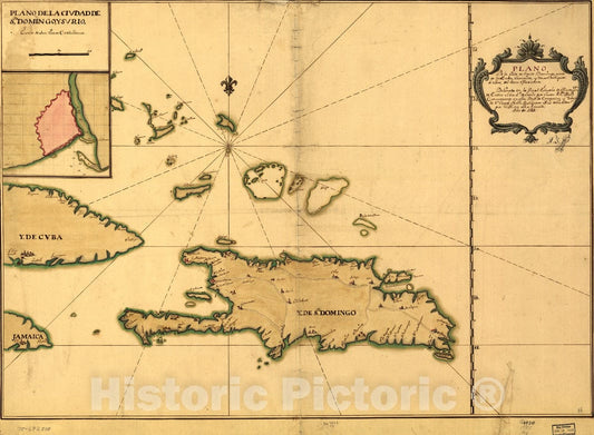 Historical Map, 1755 Plano de la Ysla de Santo Domingo, parte de las Cuba, Jamaica y otras contiguas a ellas, del seno mexicano, Vintage Wall Art