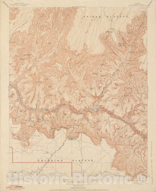 Historical Map, 1903 Arizona (Coconino County), Bright Angel Quadrangle, Vintage Wall Art