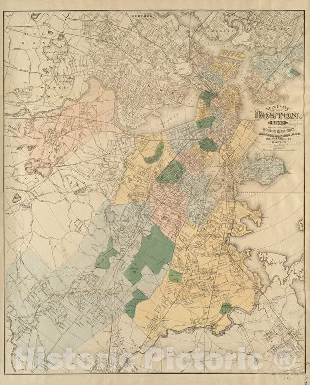 Historical Map, Map of The City of Boston, for 1892, Vintage Wall Art
