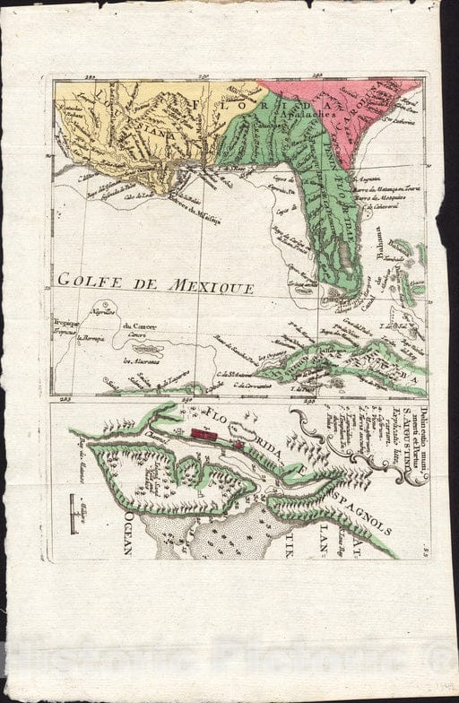 Historical Map, ca. 1760 [Map of Florida, Carolina, and The Gulf Coast], Vintage Wall Art